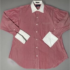 Vintage‎ Sulka Button Down 16.5 X 33 Italian Bankers Collar French Cuffs Red